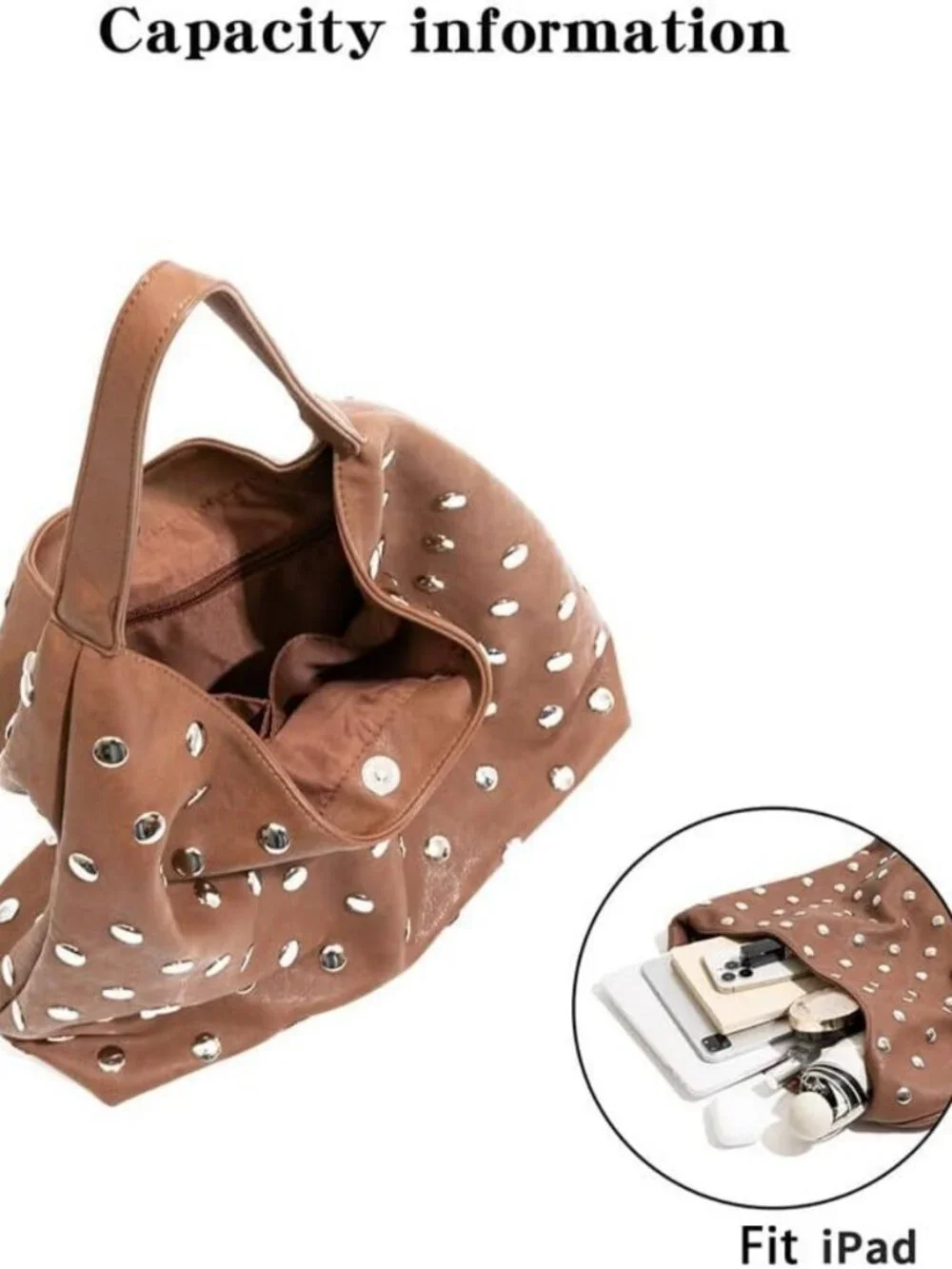 Stylish Vegan Leather Studded Hobo Bag - Soft Slouchy Tote Handbag for Women